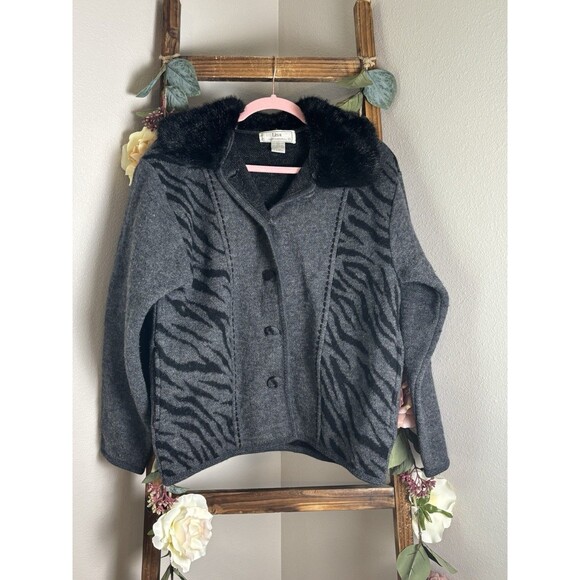 Lisa International 100% Boiled Wool Jacket with Faux Fur Collar - Picture 1 of 1